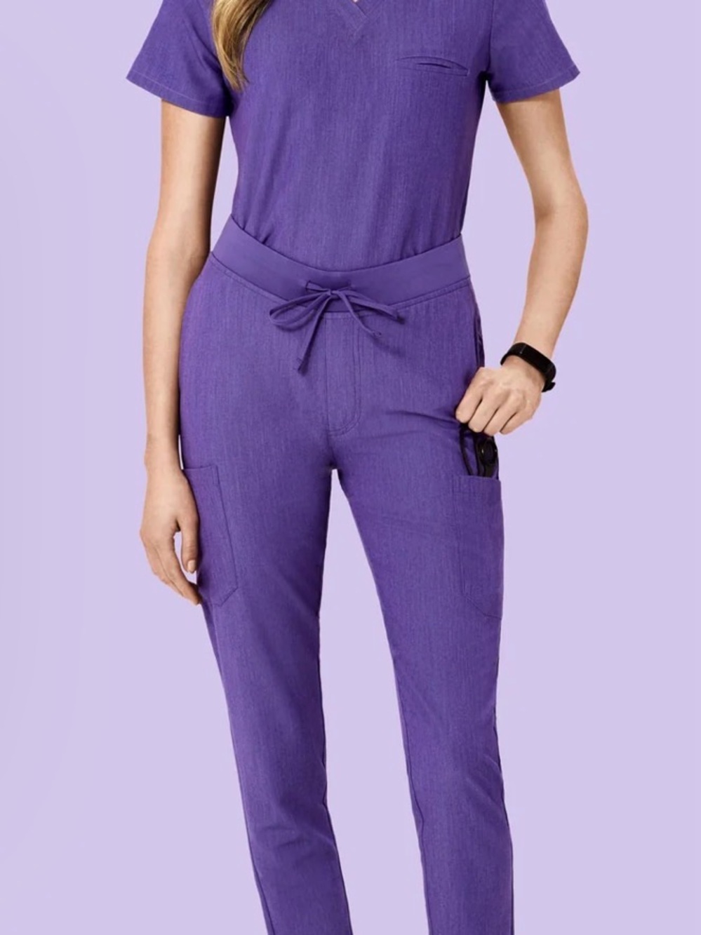 Women's Purple V-Neck Scrub Set with Drawstring Waist